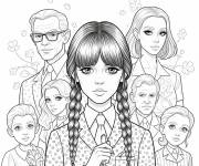 Coloriage La Famille Addams, aventure en Noir et Blanc