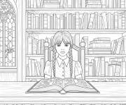 Coloriage Mercredi &agrave; la biblioth&egrave;que