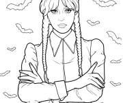 Coloriage Mercredi Addams &agrave; motif en chauve souris