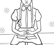 Coloriage et dessins gratuit Mercredi Addams assise à imprimer