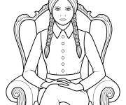 Coloriage Mercredi Addams assise sur une chaise
