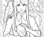 Coloriage Mercredi Addams dans la foret effrayante