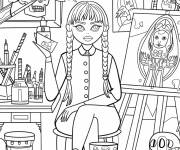 Coloriage Mercredi Addams dans la salle d'art