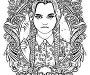 Coloriage Mercredi Addams d&eacute;cor&eacute;e par des roses