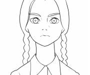 Coloriage Mercredi Addams dessin&eacute;e &agrave; la main
