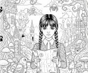 Coloriage Mercredi Addams en aventure