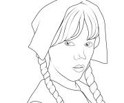 Coloriage Mercredi Addams en d&eacute;guisement de paysanne