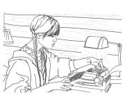 Coloriage et dessins gratuit Mercredi Addams en &eacute;crivant son livre à imprimer