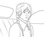 Coloriage Mercredi Addams en voiture de sa famille
