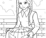 Coloriage Mercredi Addams et citrouille de Halloween