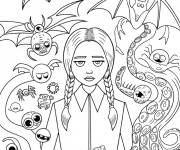 Coloriage Mercredi Addams et cr&eacute;atures effrayantes