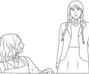 Coloriage Mercredi Addams et Enid &agrave; l'&eacute;cole