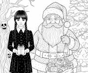 Coloriage Mercredi Addams et le P&egrave;re No&euml;l