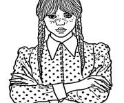 Coloriage Mercredi Addams et le regard sombre
