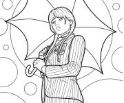 Coloriage Mercredi Addams et sa parapluie fameuse