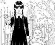 Coloriage Mercredi Addams et son fr&egrave;re Pugsley