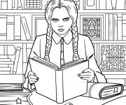 Coloriage Mercredi Addams &eacute;tudie