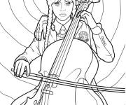 Coloriage Mercredi Addams jouant de la musique
