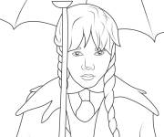 Coloriage Mercredi Addams pendant la pluie