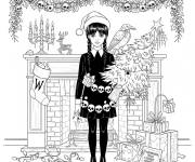 Coloriage Mercredi Addams pendant la saison de No&euml;l
