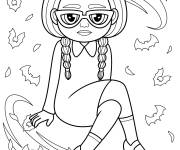 Coloriage Mercredi Addams portant des lunettes