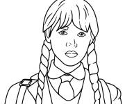 Coloriage Mercredi Addams portant sa cartable