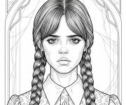Coloriage Mercredi Addams R&eacute;aliste