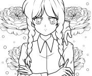 Coloriage Mercredi Addams style Anime