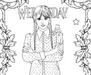 Coloriage Mercredi Addams sur carte postale
