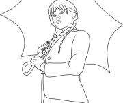 Coloriage et dessins gratuit Mercredi Addams tenant sa parapluie à imprimer