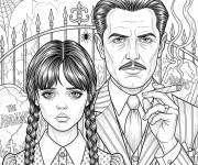 Coloriage Mercredi et son p&egrave;re Gomez