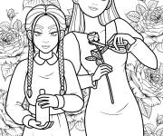 Coloriage Morticia Addams &agrave; c&ocirc;t&eacute; de mercredi