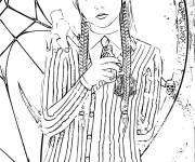 Coloriage Photo de Wednesday Addams avec Chose