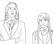 Coloriage Xavier et Mercredi Addams