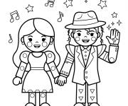 Coloriage Chibi Micheal Jakson avec sa femme