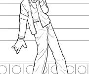 Coloriage Michael Jackson dansant en portant chapeau et gant blanc