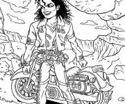 Coloriage Michael Jackson en caricature avec sa moto