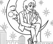Coloriage Michael Jackson en chantant sur un croissant de lune