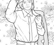 Coloriage Michael Jackson en chapeau et costume &eacute;l&eacute;gante