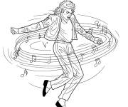 Coloriage Michael Jackson en dansant avec les notes de musique