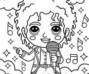 Coloriage Michael Jackson entour&eacute; de notes de musique