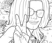 Coloriage Michael Jackson faisant le signe de la paix