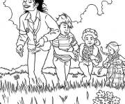 Coloriage Michael Jackson se balade avec les enfants