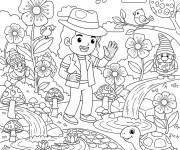 Coloriage Michael Jakson de cartoon dans son jardin