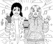 Coloriage Michael Jakson et billie eilish en noir et blanc