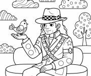 Coloriage Michael Jakson et l'oiseau