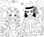 Coloriage Michael Jakson et sa femme pour enfants