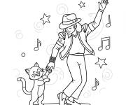 Coloriage Micheal Jakson et la danse avec le chat