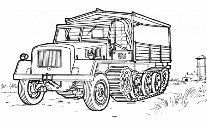 Coloriage Camion Militaire américain dessin gratuit à imprimer