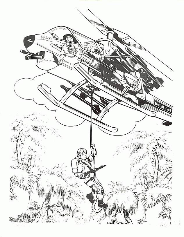 Coloriage Hélicoptère militaire en guerre
